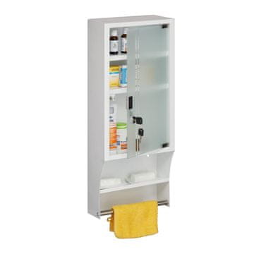 Northix Bela stenska omarica za zdravila z zaklenjenimi steklenimi vrati, 4 predelki