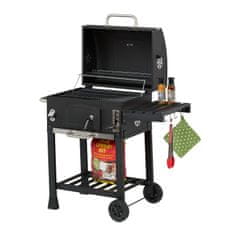 Northix Voziček za žar na oglje s pokrovom, nastavljivim pladnjem in termometrom