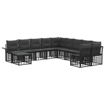 Vidaxl Zunanja garnitura za sedenje 11 szt. Črna in Temno siva