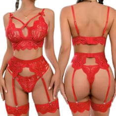 sarcia.eu Seksi čipkasto žensko spodnje perilo, štiridelni komplet, rdeče erotično spodnje perilo S