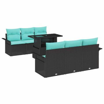 Vidaxl Vrtna sedežna garnitura z blazino 7 szt. Črna Poly ratan