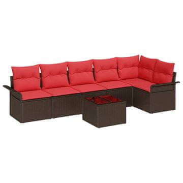 Vidaxl Vrtna sedežna garnitura s shranjevanjem 7 pcs Rjava poli ratan
