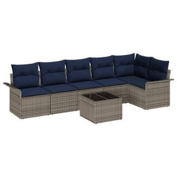 Vidaxl Vrtna sedežna garnitura s shranjevanjem 7 pcs Siva poli ratan
