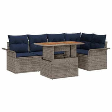Vidaxl Vrtna sedežna garnitura s shranjevanjem 6 pcs Siva Poly ratan