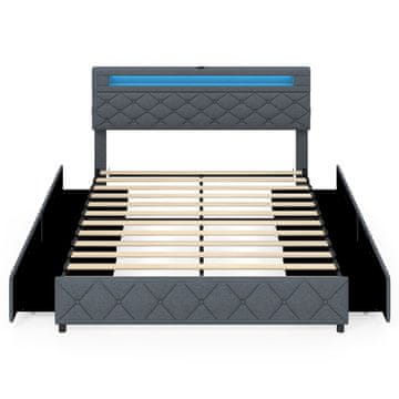 Northix Oblazinjen posteljni okvir 160x200 cm LED USB predali 500kg siv