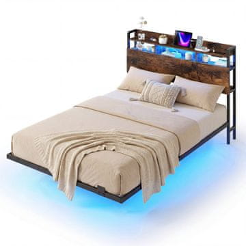 Northix Plavajoči posteljni okvir LED 200x140 cm USB 300kg rustikalni