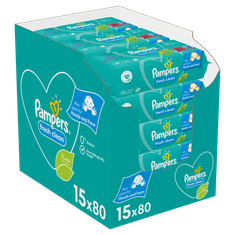 Pampers Fresh Clean Baby otroški čistilni robčki, 15 pakiranj = 1.200 robčkov