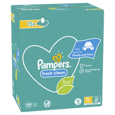 Pampers Fresh Clean Baby otroški čistilni robčki, 15 pakiranj = 1.200 robčkov