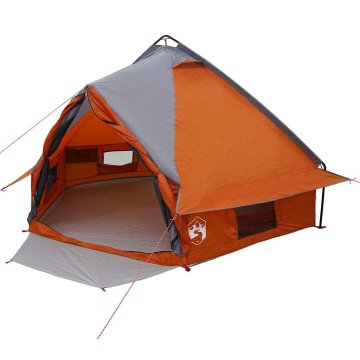 Vidaxl Teepee šotor za 4 osebe Siva in oranžna 388 x 320 x 169 cm