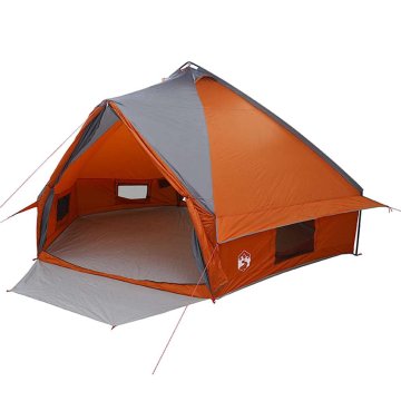 Vidaxl Teepee šotor za 10 oseb Siva in oranžna 567 x 470 x 242 cm