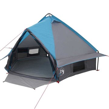 Vidaxl Teepee šotor za 4 osebe Modra in siva 388 x 320 x 169 cm