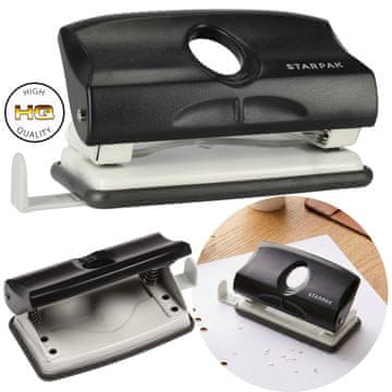 STARPAK Črn plastični luknjač za pisarniški papir, za 10 listov, univerzalni luknjač za šolo