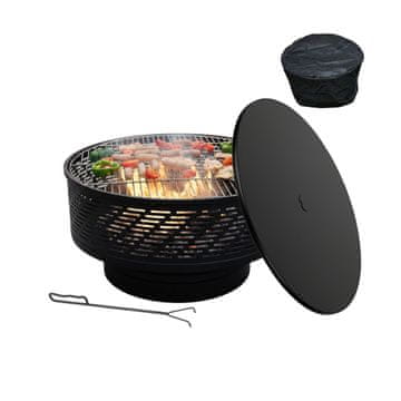 Northix Posoda za ogenj črna kovinska s pokrovom in rešetko za žar