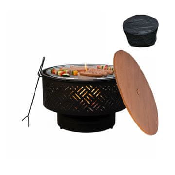 Northix Posoda za ogenj črna vrtna s pokrovom in rešetko za žar