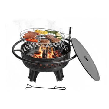 Northix Posoda za ogenj 360° vrtljiv žar s pokrovom jeklen vrtni