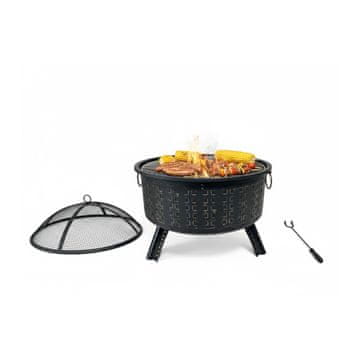Northix Črno jekleno ognjišče z rešetko za žar in zaščito isker