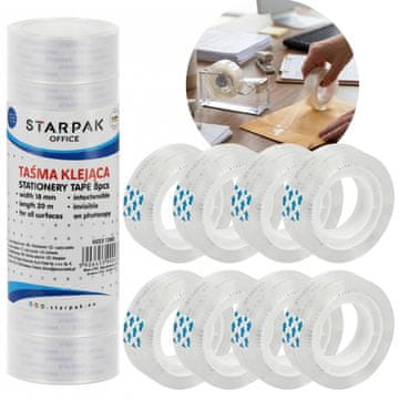 STARPAK Pisarniški lepilni trak, prozoren, samolepilni, za pisanje, 18mmx20m – komplet 8 zvitkov