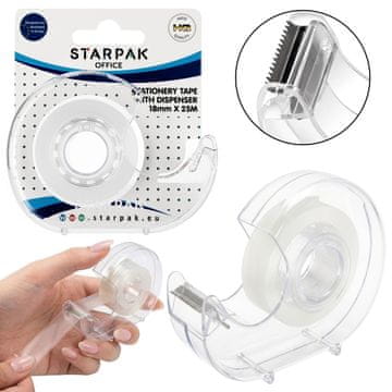 STARPAK Lepilni trak z odvalom in rezalnikom, prozoren pisarniški trak za pisanje 18mmx25m