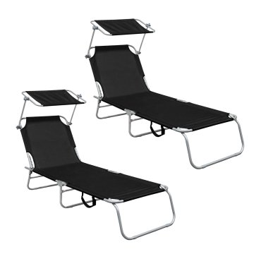 Aga 2x Vrtni ležalnik z nadstreškom Črna