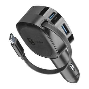 CellularLine Roller avtopolnilec, 60 W, USB-C, črn (CBRROLL2USB60WK)
