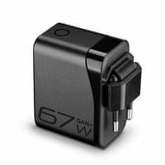 CellularLine PowerView IQ 67W GaN - Set, omrežni polnilnik s TFT zaslonom, tremi vhodi in priloženim kablom, črni (ACHTFTKITC2C67WK)