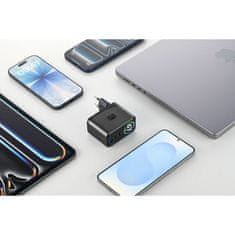CellularLine PowerView IQ 67W GaN hišni polnilec, TFT zaslon, 3 vhodi, črn (ACHTFT3USBGAN67WK)