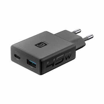 CellularLine PowerLITE Slim Dual hišni polnilec, 45 W, črni (ACHSLIM2USBGAN45WK)