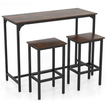 Northix Jedilna garnitura miza z 2 taburejema 120x48x91 cm rjava kovina