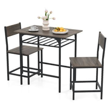 Northix 3-delni jedilni komplet miza z 2 stola siva 80x52,5x77 cm kovina