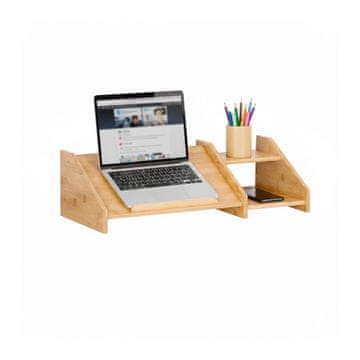 Northix Stojalo za prenosni računalnik iz bambusa s stranskimi policami za mizo
