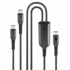 CellularLine TWIN Charge USB polnilni kabel, USB-C v USB-C, 140 W, 1,5 m, črni (USBDATATWINC2C15MK)