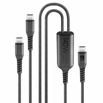CellularLine TWIN Charge USB polnilni kabel, USB-C v USB-C, 140 W, 1,5 m, črni (USBDATATWINC2C15MK)