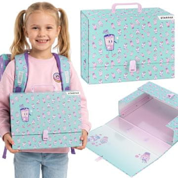 STARPAK Bubble Tea Debela šolska mapa XXL z ročajem za dekleta, trdna, primerna za šolo, risbe in dokumente A4 9 cm