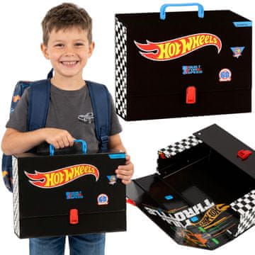 Hot Wheels Hot Wheels Debela šolska mapa z ročajem XXL za fante, trdna, za šolo, mapa za likovne projekte A4 9 cm