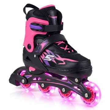 Northix Nastavljivi otroški rolerji z LED kolesi, roza, velikost 34-37, ABEC-7 ležaji in PU kolesi