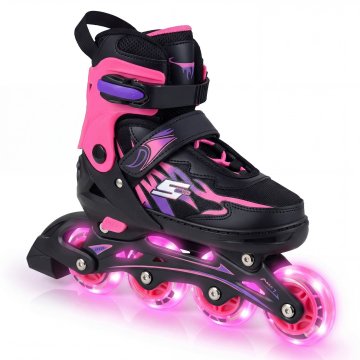 Northix Nastavljivi otroški rolerji z LED kolesi, roza, ABEC-7 ležaji in PU kolesi, velikost 38-41