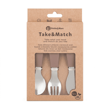 PETITE&MARS Komplet pribora iz nerjavečega jekla Take&Match Velvet Latte 12m+