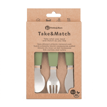 PETITE&MARS Komplet pribora iz nerjavečega jekla Take&Match Sweet Pea 12m+