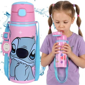 Disney DISNEY Stitch Aluminijasta steklenica, ustnik, steklenica za vodo z ramenskim trakom, za deklice 600ml