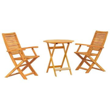 Vidaxl Zložljiv bistro set 3 szt. Rjava Masiven les akacije
