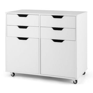 Northix Mobilna omara za shranjevanje 4 predali 2 vrata MDF bela 85kg kolesa
