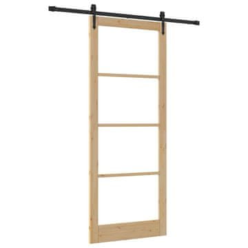 Vidaxl Drsna vrata Naravna 93 x 232 cm Trden borov les in steklo