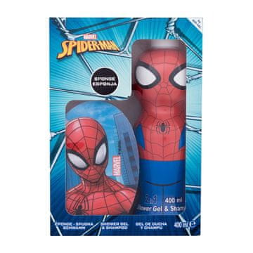 MARVEL Spiderman Set darilni set gel za prhanje in šampon 2v1 400 ml + gobica za prhanje za otroke