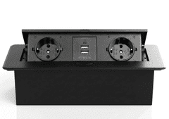 Izoxis Pohištvena potopna vtičnica 21659, 2x šuko, 2x USB, s kablom 1.8m, črna