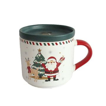 VRČ Z BOŽIČNIM MOTIVOM SANTA S POKROVOM KERAMIČNI 400ML