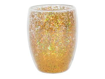 HIT DVOJNI STEKLENI KOZAREC S KONFETI 350 ML, ZLATI
