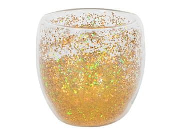 HIT DVOJNI STEKLENI KOZAREC S KONFETI 250 ML, ZLATI