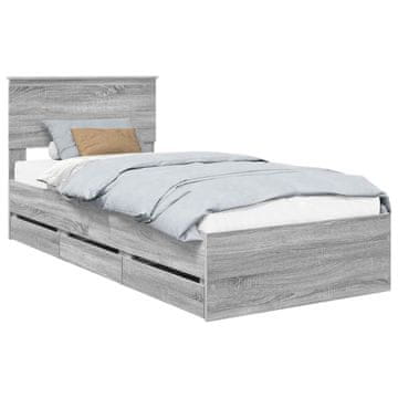 Vidaxl Konstrukcija postelje Siva Sonoma 90 x 190 cm Inženirsko leseno