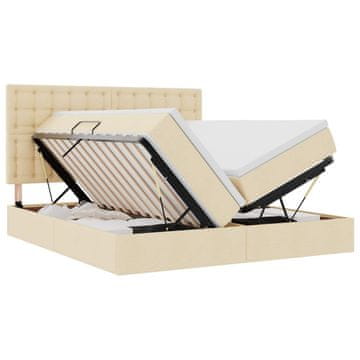 Vidaxl Postelja s shranjevanjem z vzglavjem Krema 200 x 200 cm Blago