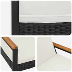 Vidaxl Zunanja klop Črna in krem bela 107 x 61 x 80 cm poli ratan